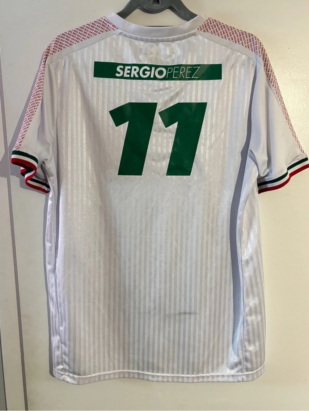 Puma White Sergio Pérez RB Racing Short-Sleeve Jersey with Green & Red Accents